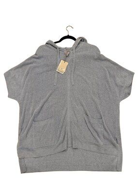 Barefoot Dreams CozyChic Ultra Lite Short Sleeve Zip Hoodie Poncho- Blue Gray